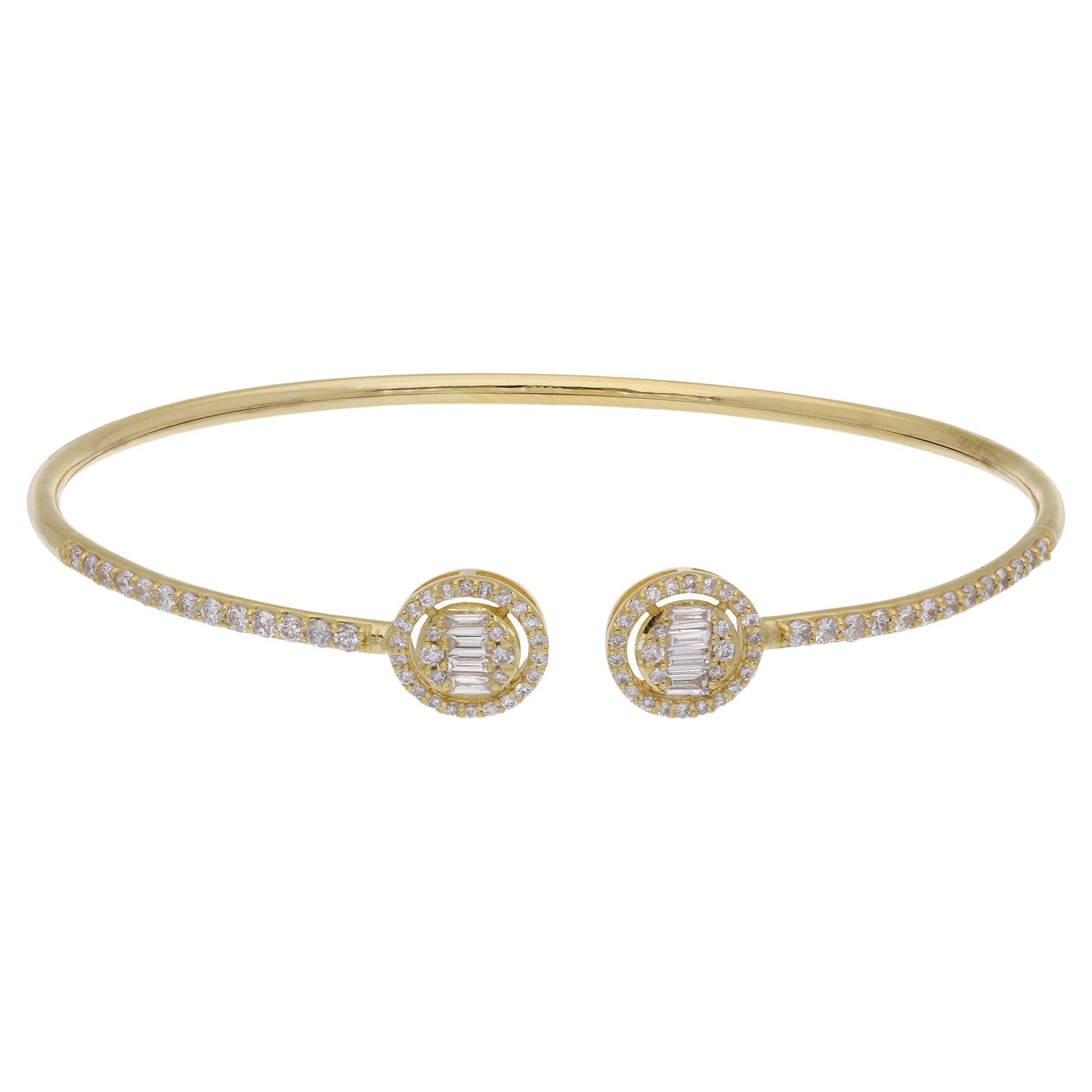 Baguette Marquise Diamond Cuff Bangle Bracelet 18 Karat Yellow Gold