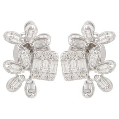 0.95 Carat Baguette Diamond Minimalist Stud Earrings 14k White Gold Fine Jewelry