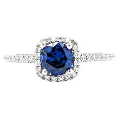 0.95 carat Blue Sapphire & Diamond Ring in 14k White Gold