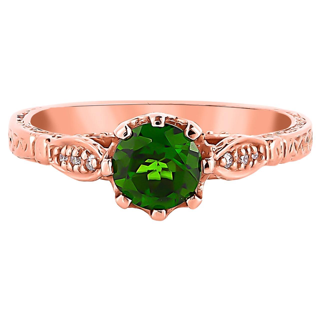 0.95 Carat Chrome Diopside Ring in 14 Karat Rose Gold