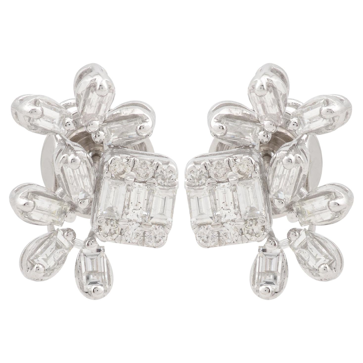 0.95 Carat Clous d'oreilles diamant Clustered Gift 14k White Gold Fine Jewelry