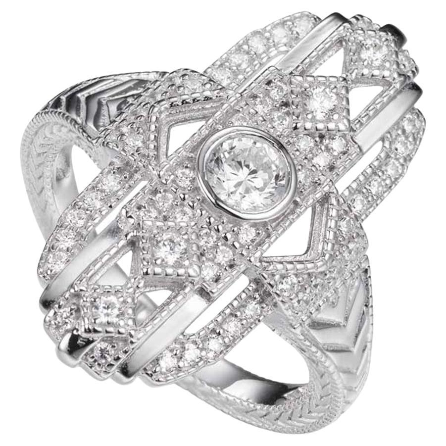 0.95 Carat Cubic Zirconia Celeste Art Deco Inspired Engagement Plaque Ring For Sale