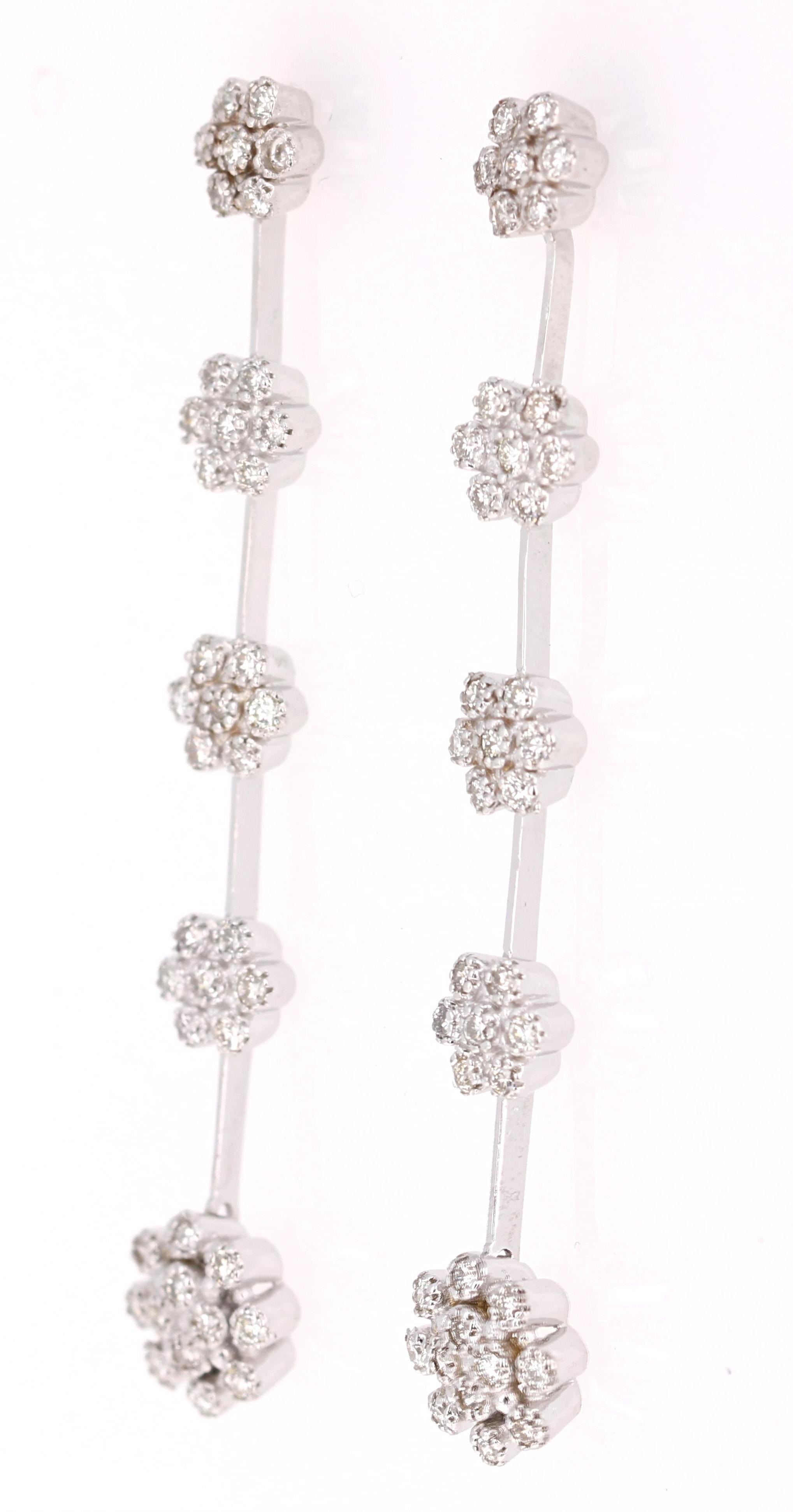 Modern Diamond Dangling White Gold Earrings For Sale