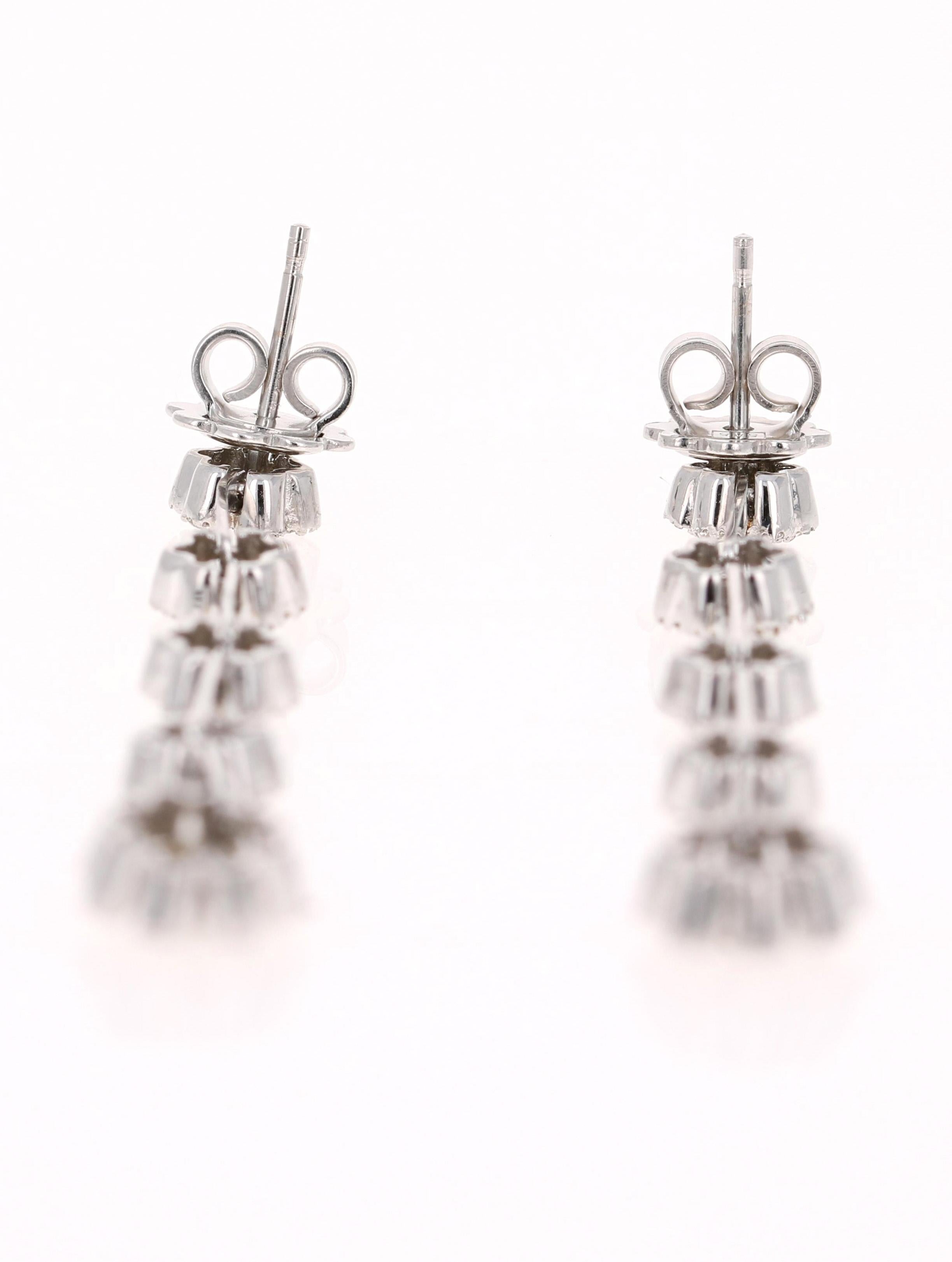 Round Cut Diamond Dangling White Gold Earrings For Sale