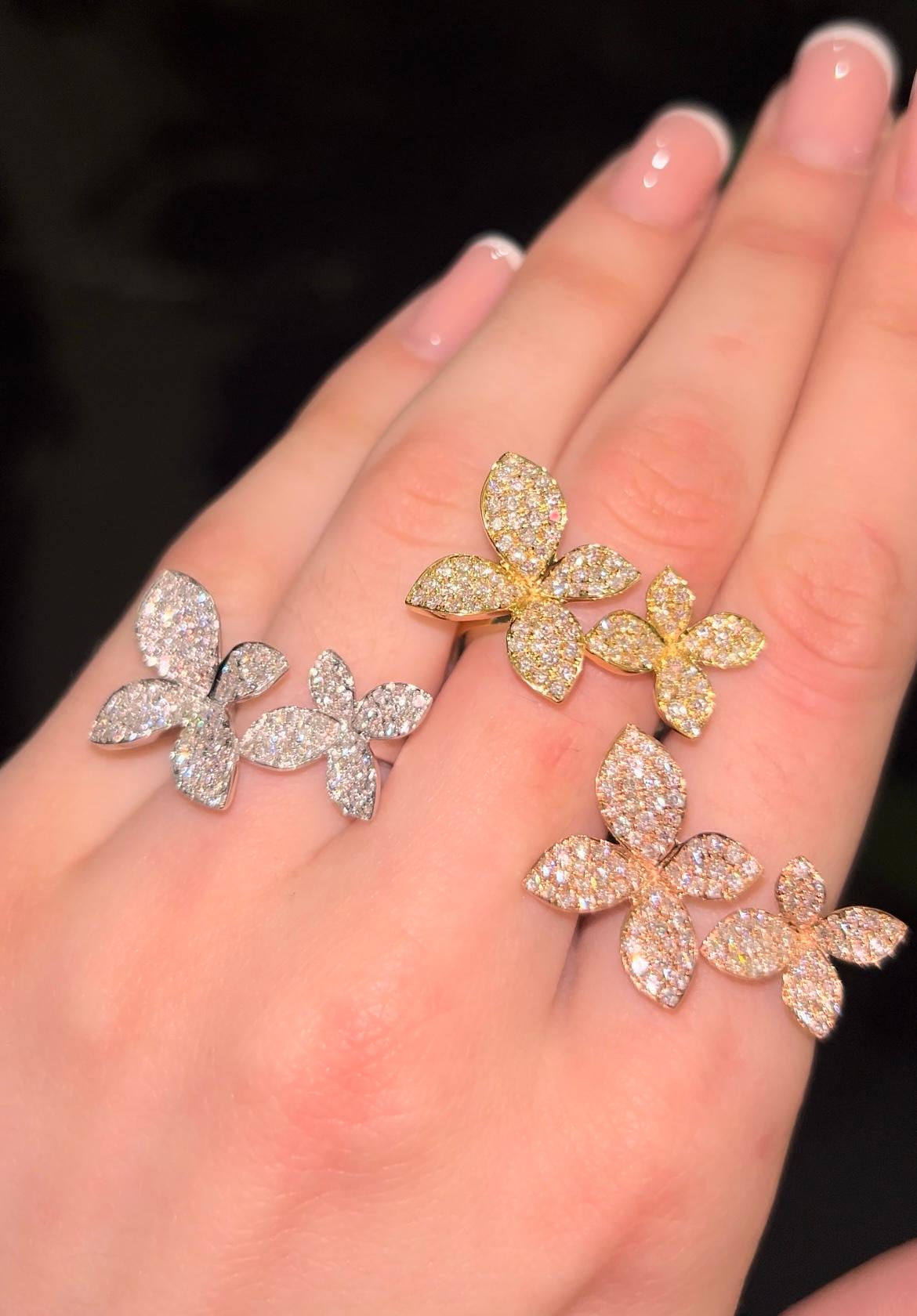 0,95 Karat Diamant-Doppelblumen-Statement-Ring aus 18 Karat Roségold im Zustand „Neu“ im Angebot in New York, NY