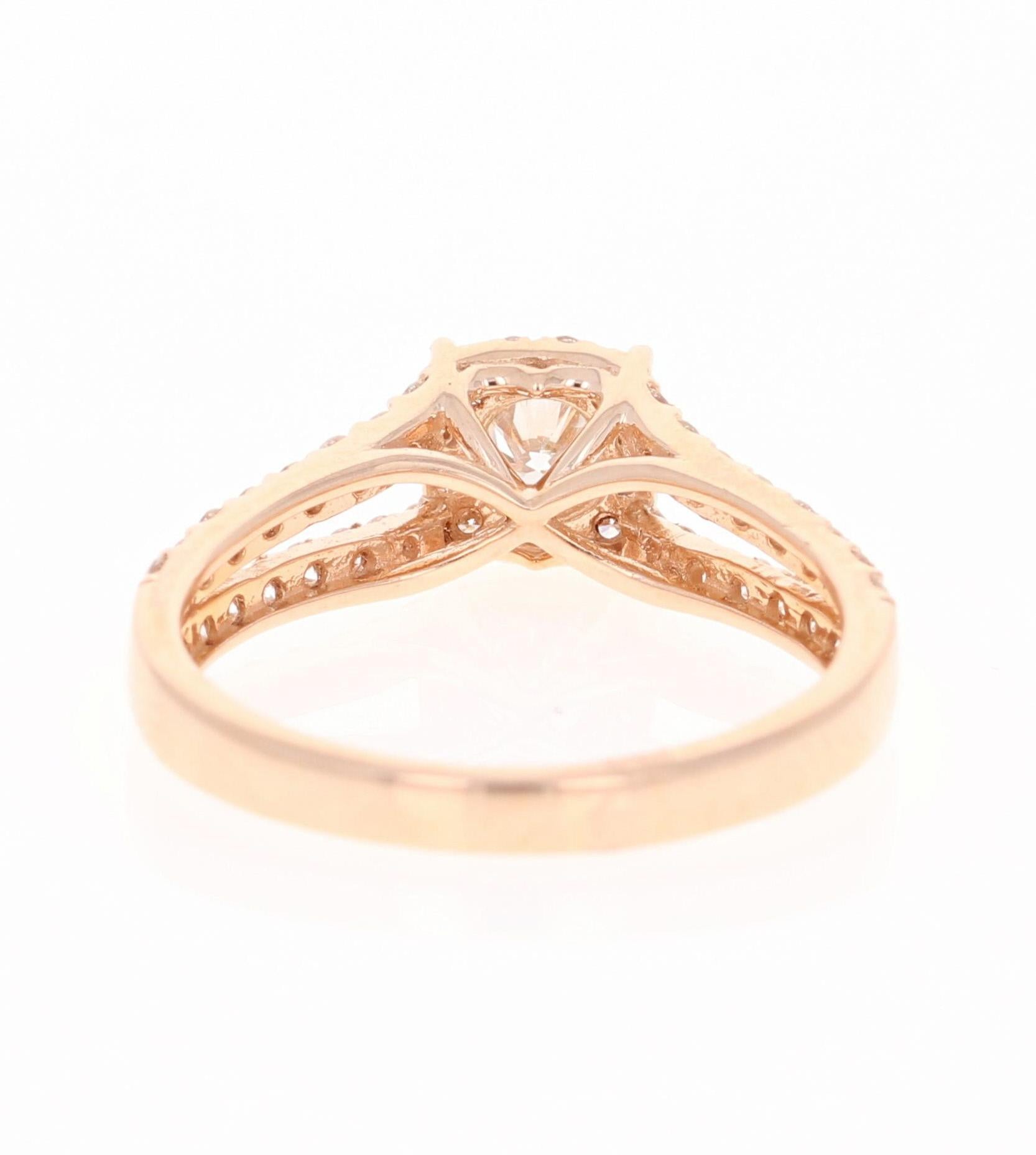 Contemporary 0.95 Carat Diamond Rose Gold Engagement Ring For Sale