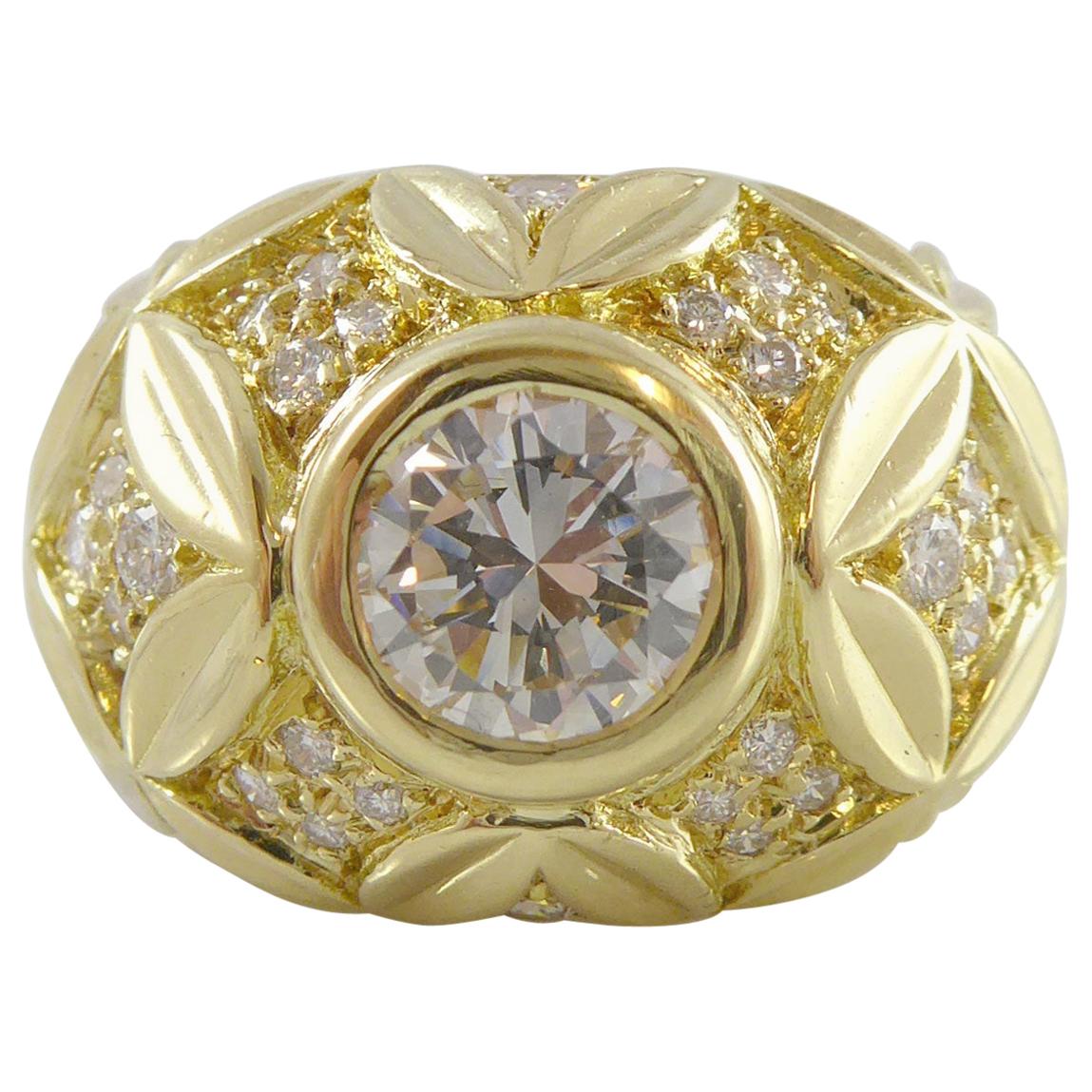 Vintage Diamond Chunky Cocktail Ring in 18 Carat Gold, French Hallmarks