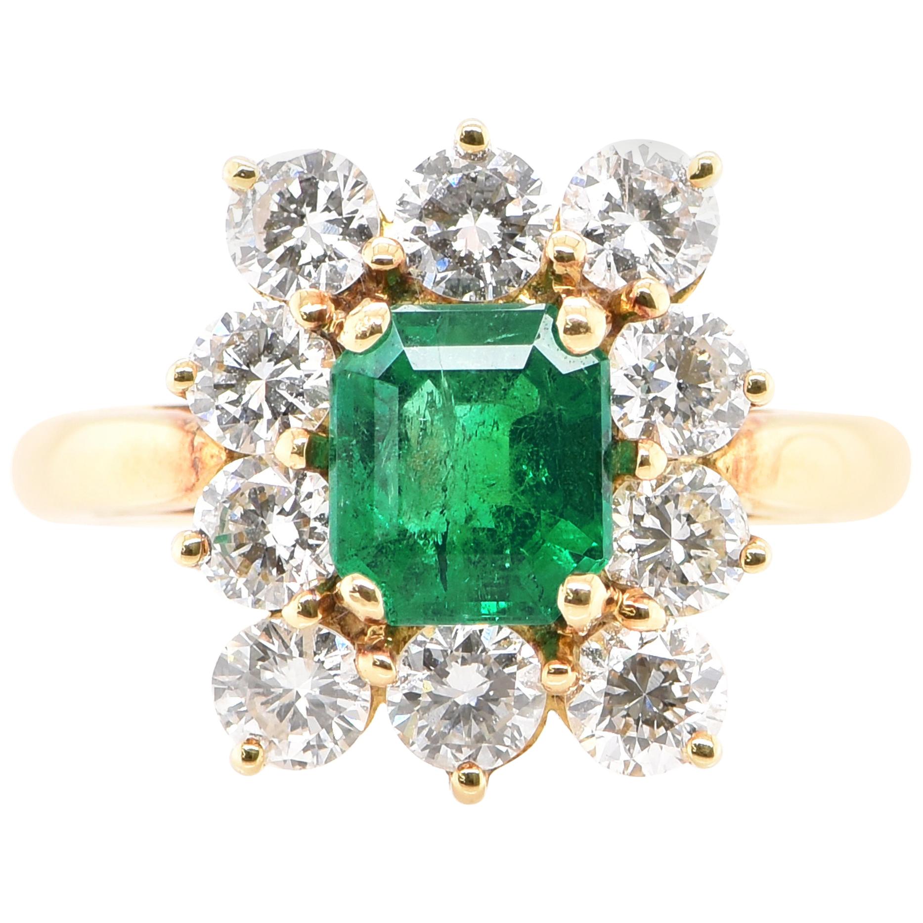 0.95 Carat Natural Emerald and Diamond Ring Set in 18 Karat Gold