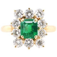 Bague en or 18 carats sertie d'une émeraude naturelle et de diamants de 0,95 carat
