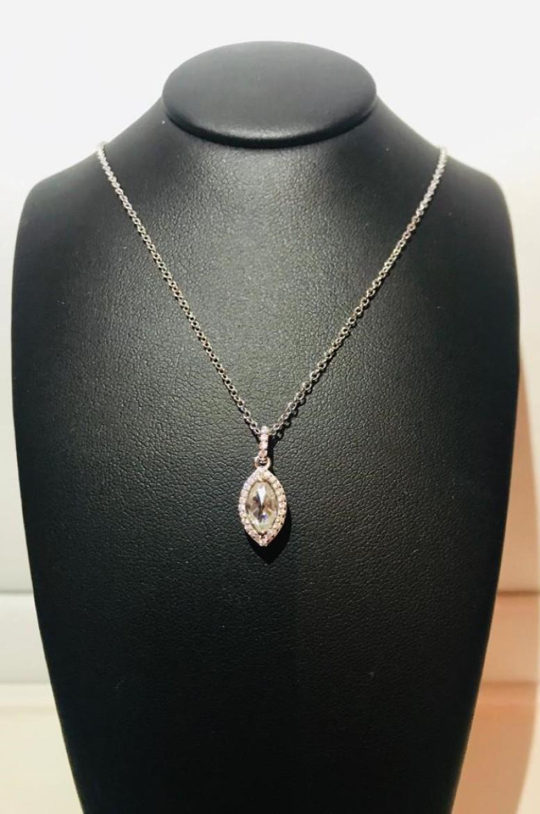 0.95 Carat Halo Set Marquise Cubic Zirconia Sterling Silver Pendant With Chain In New Condition For Sale In London, GB
