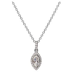 0.95 Carat Halo Set Marquise Cubic Zirconia Sterling Silver Pendant With Chain