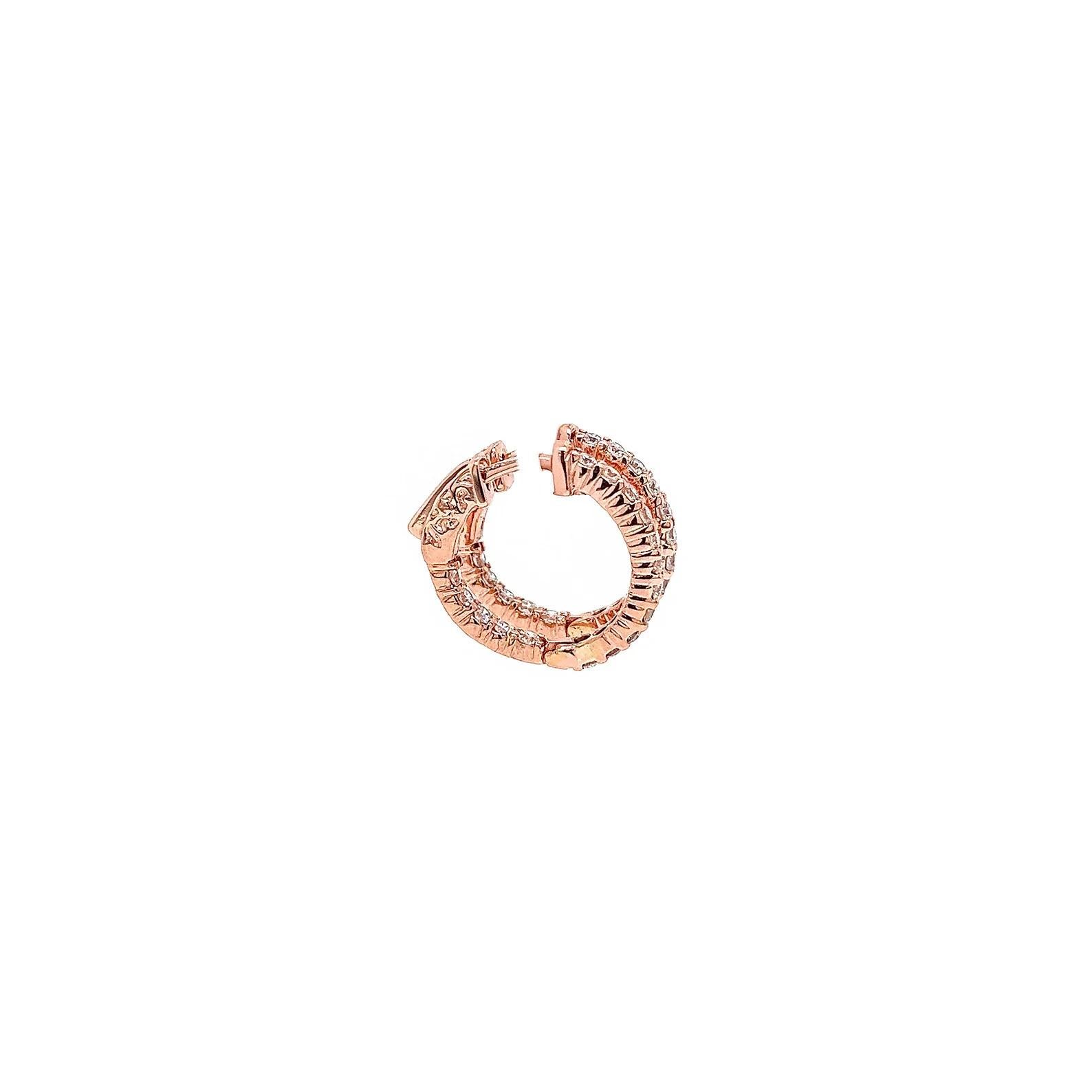 Women's or Men's 0.95 Carat Ladies Pave-Set Hoop Earrings in Rose Gold For Sale