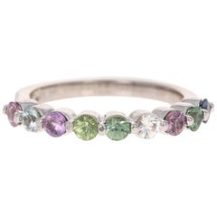 0.95 Carat Multicolored Sapphire 14 Karat White Gold Stackable Band