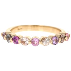 0.95 Carat Multicolored Sapphire 14 Karat Yellow Gold Stackable Band