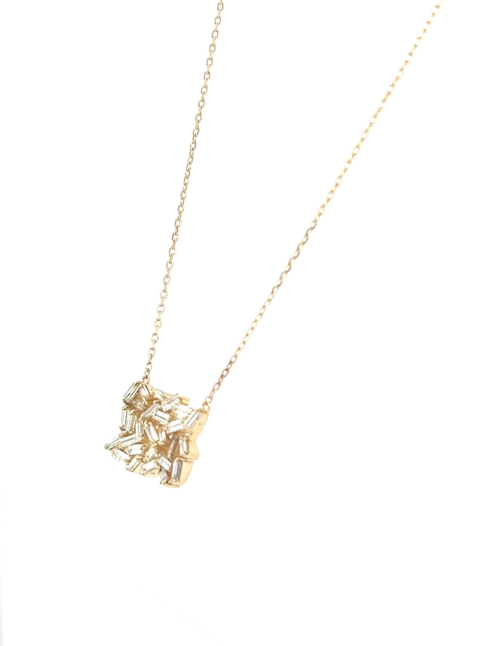 Halskette aus Gelbgold mit 0,95 Karat natürlichem Baguette-Diamant  (Zeitgenössisch) im Angebot