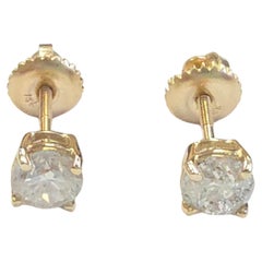 0.95 Carat Natural Brilliant Round Diamond Studs Yellow Gold 14 Karat