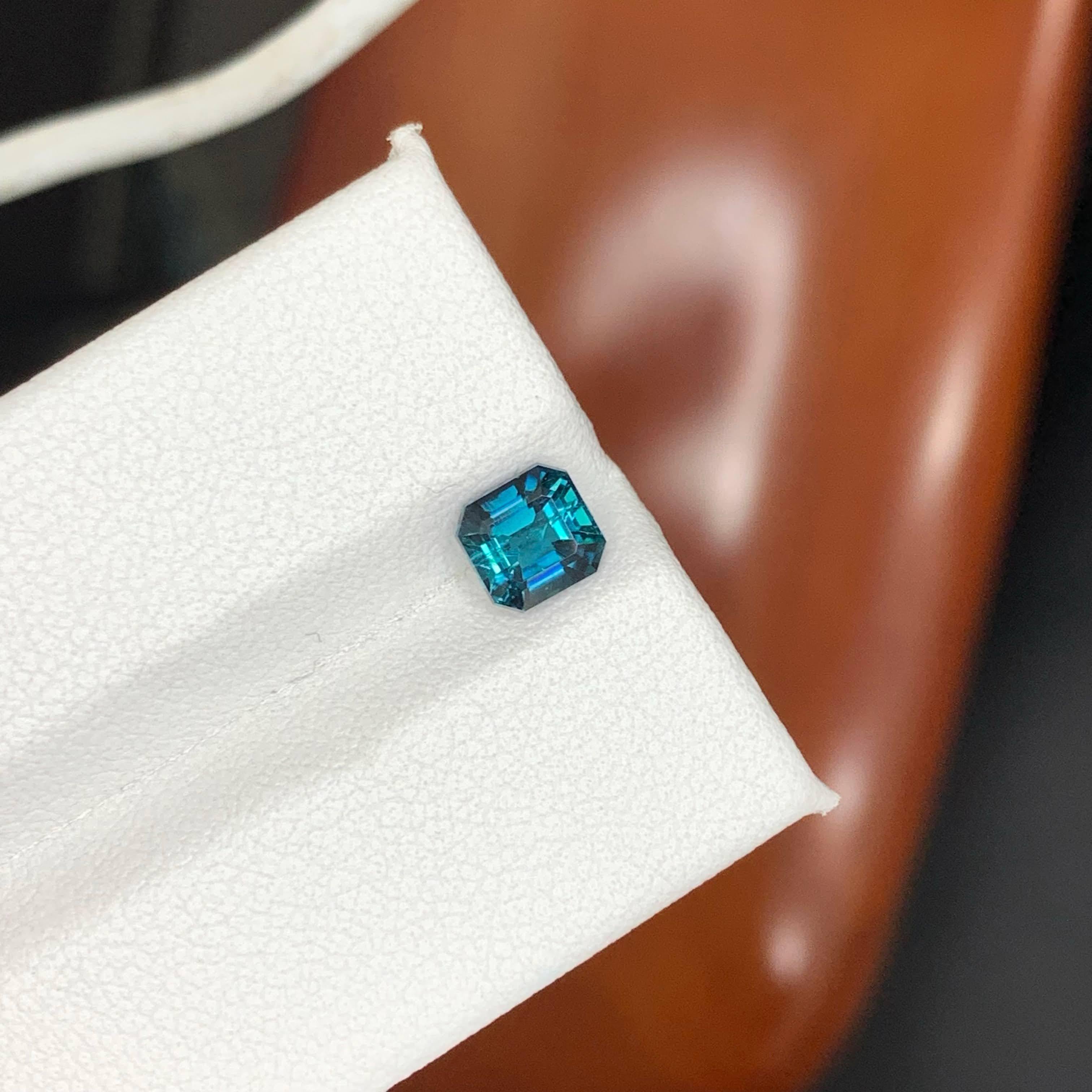 Women's or Men's 0.95 Carat Natural Loose Lagoon Blue Tourmaline Asscher Cut Afghan Gemstone For Sale