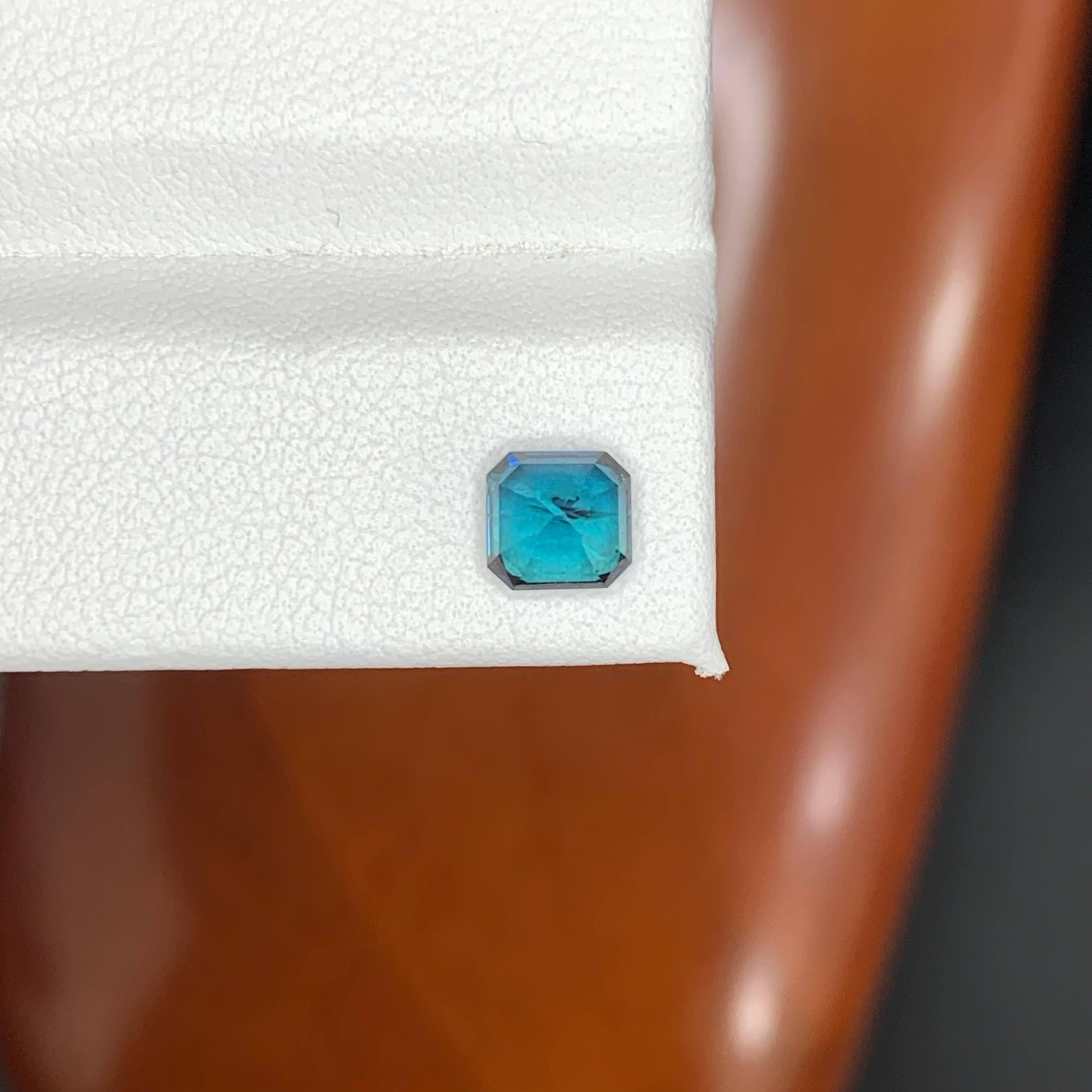 0.95 Carat Natural Loose Lagoon Blue Tourmaline Asscher Cut Afghan Gemstone For Sale 2