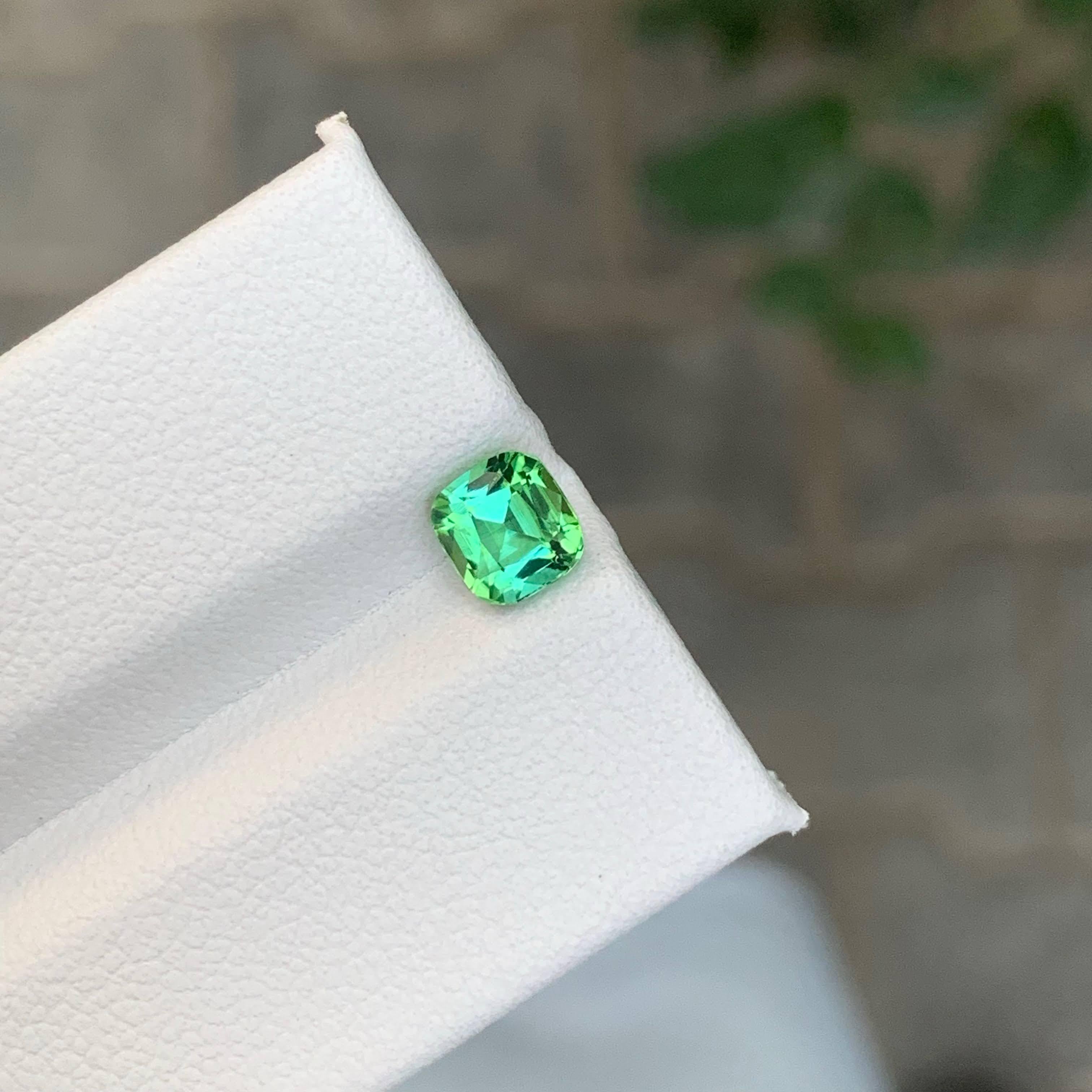 0.95 Carat Natural Loose Lagoon Green Tourmaline Cushion Cut Afghan Gemstone For Sale 5