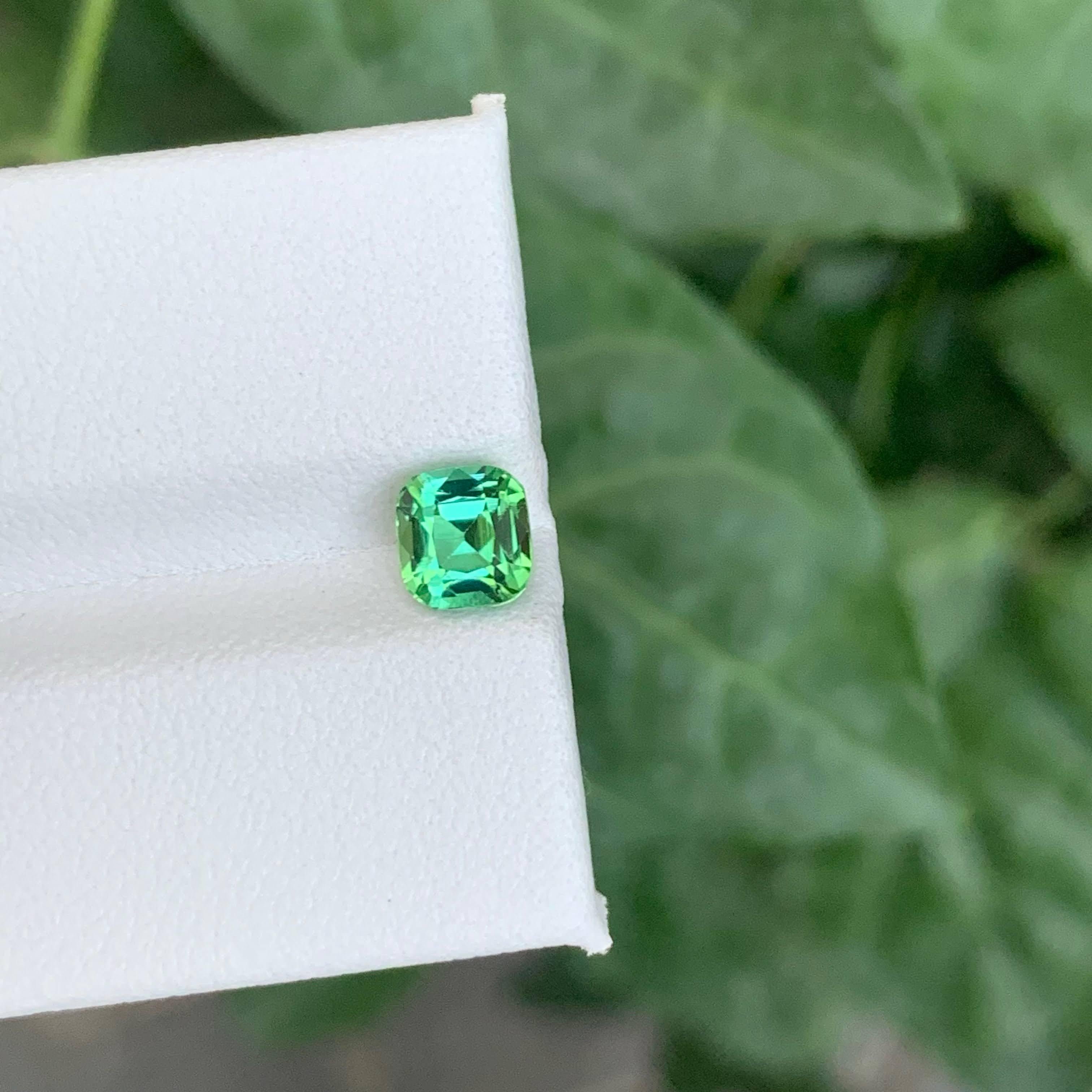 Women's or Men's 0.95 Carat Natural Loose Lagoon Green Tourmaline Cushion Cut Afghan Gemstone For Sale