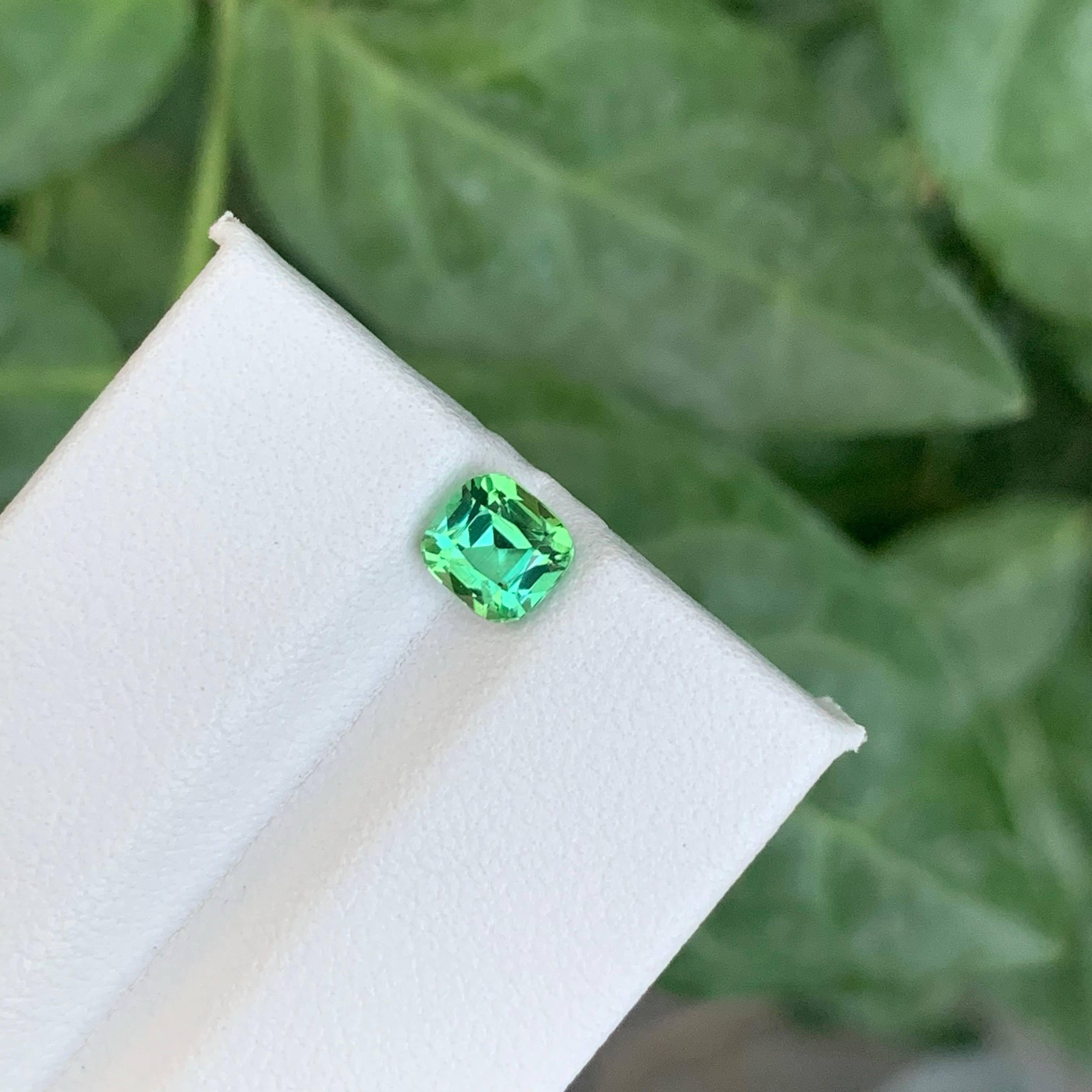 0.95 Carat Natural Loose Lagoon Green Tourmaline Cushion Cut Afghan Gemstone For Sale 1