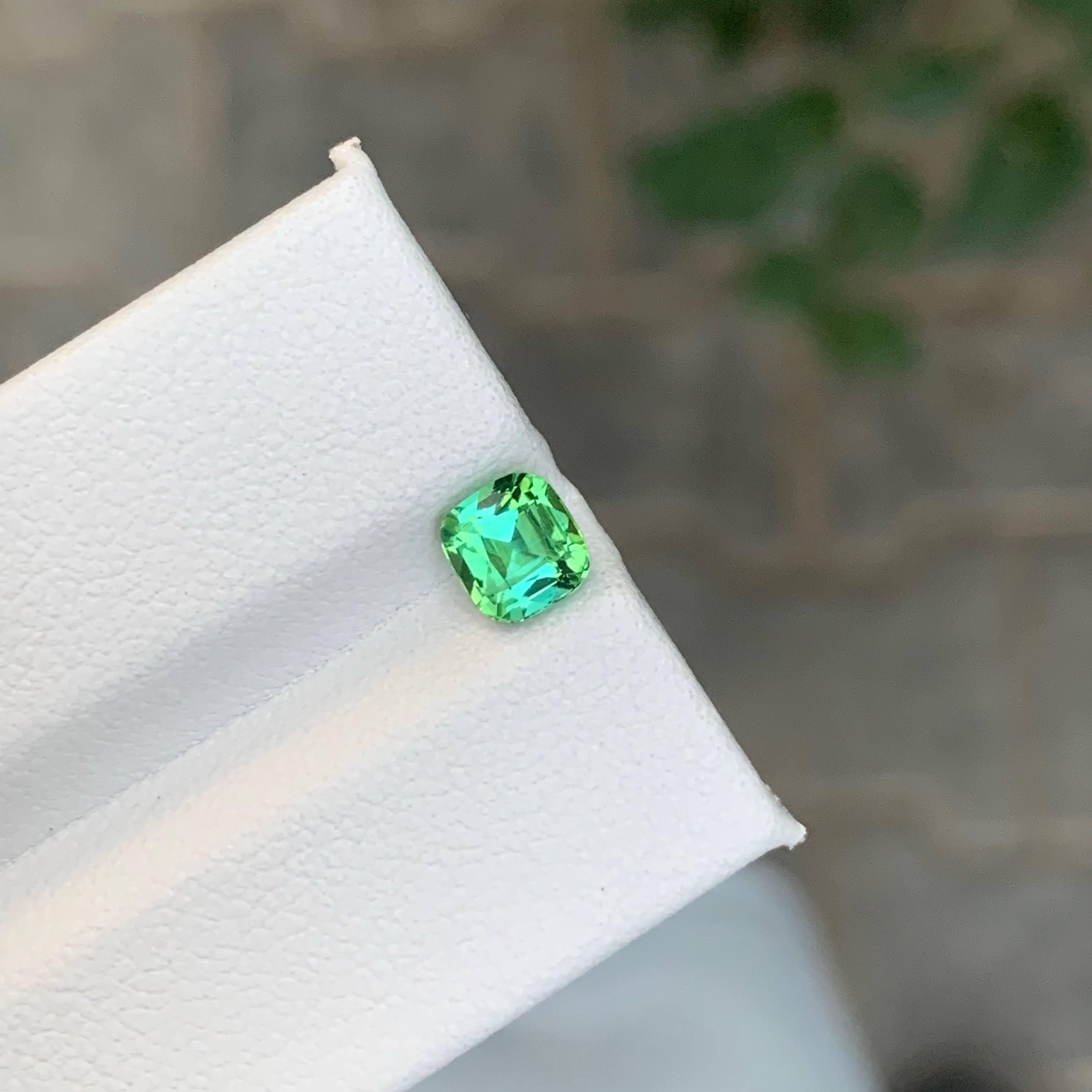 0.95 Carat Natural Loose Lagoon Green Tourmaline Cushion Cut Afghan Gemstone For Sale 2