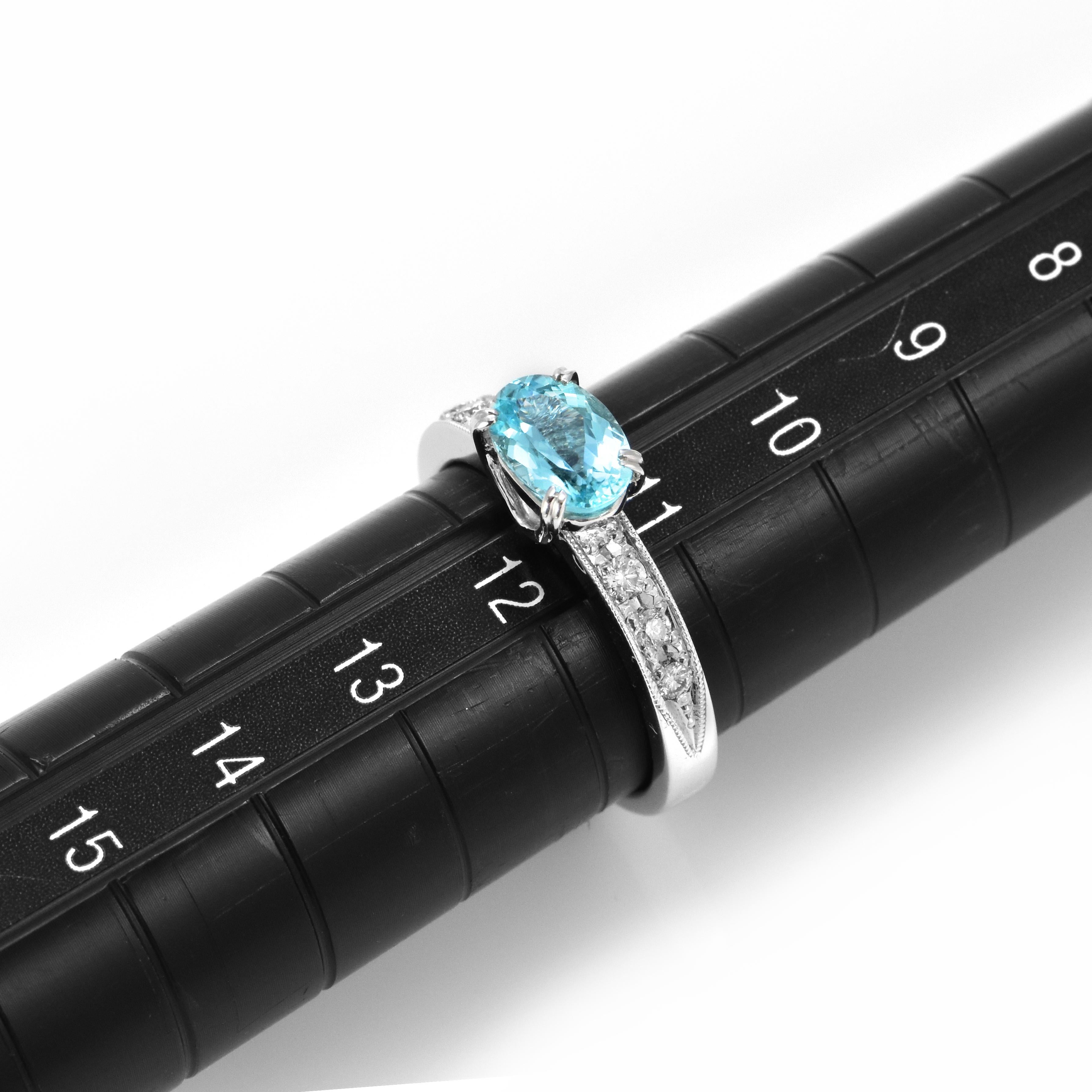 0.95 Carat Natural Paraiba Tourmaline and Diamond Ring Made in Platinum For Sale 6
