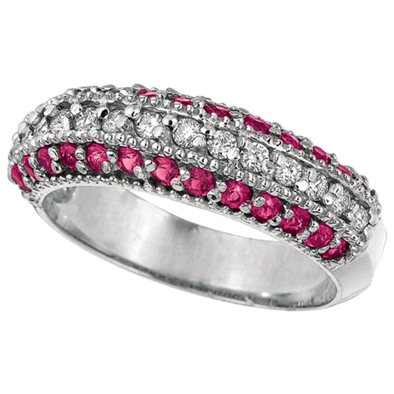 0.95 Carat Natural Pink Sapphire and Diamond Fashion Ring Band 14 Karat Gold