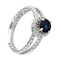 0.95 Carat Natural Sapphire and Diamond Ring 14 Karat White Gold