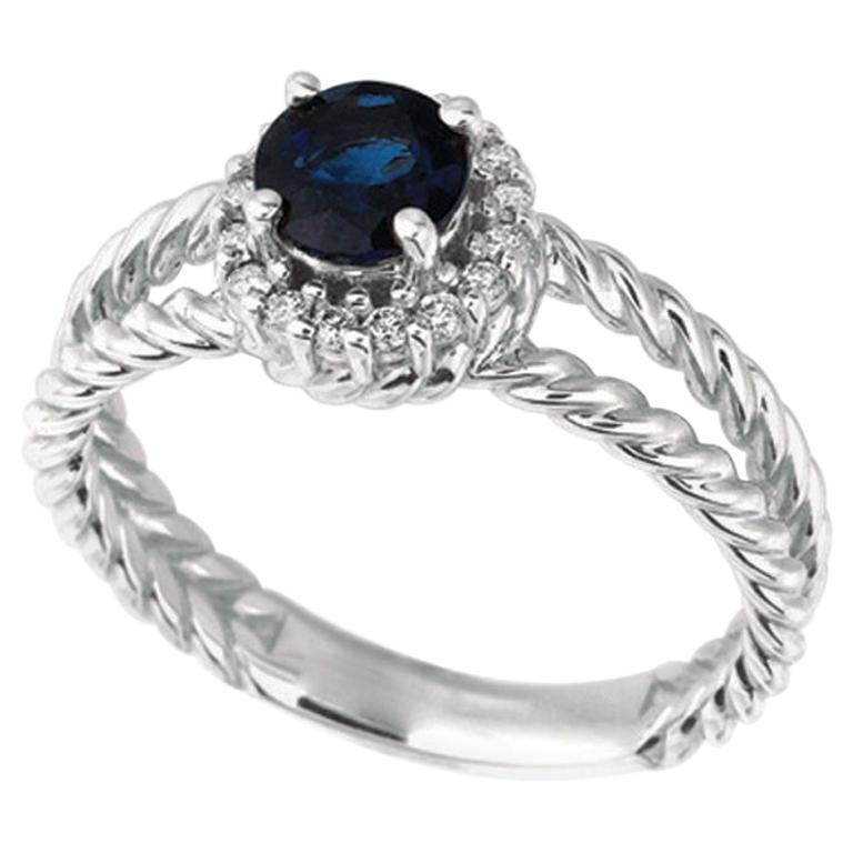 0.95 Carat Natural Sapphire and Diamond Ring 14 Karat White Gold For Sale