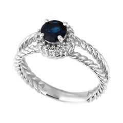 0.95 Carat Natural Sapphire and Diamond Ring 14 Karat White Gold