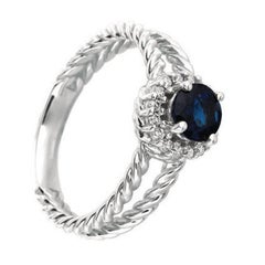 0.95 Carat Natural Sapphire and Diamond Ring 14 Karat White Gold
