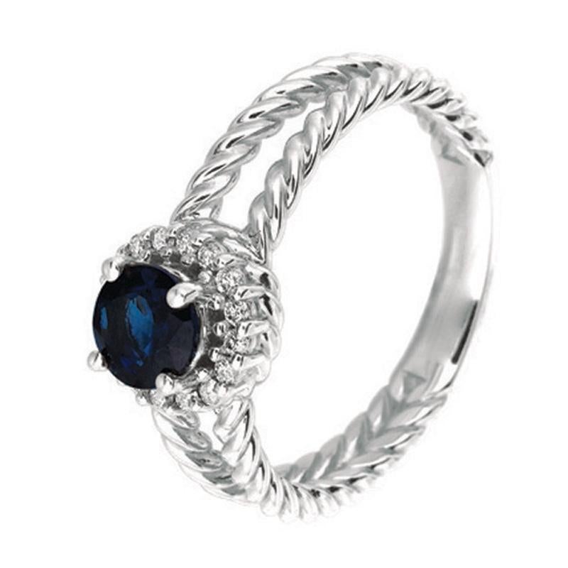 Contemporary 0.95 Carat Natural Sapphire and Diamond Ring 14 Karat White Gold For Sale