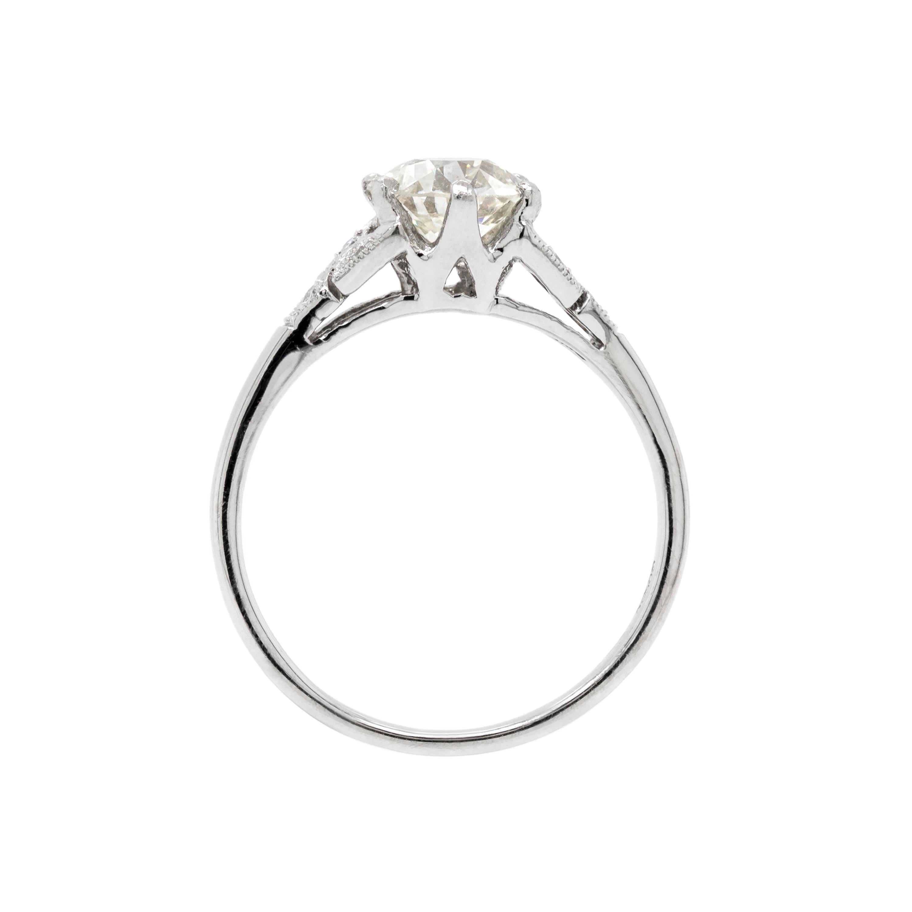 Edwardian 0.95 Carat Old Cut Diamond Platinum Engagement Ring, circa 2000s For Sale
