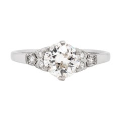 0.95 Carat Old Cut Diamond Platinum Engagement Ring, circa 2000s