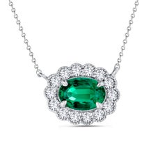0.95 Carat Oval Emerald Pendant with 0.4 ct Diamond Halo in 18k White ref933