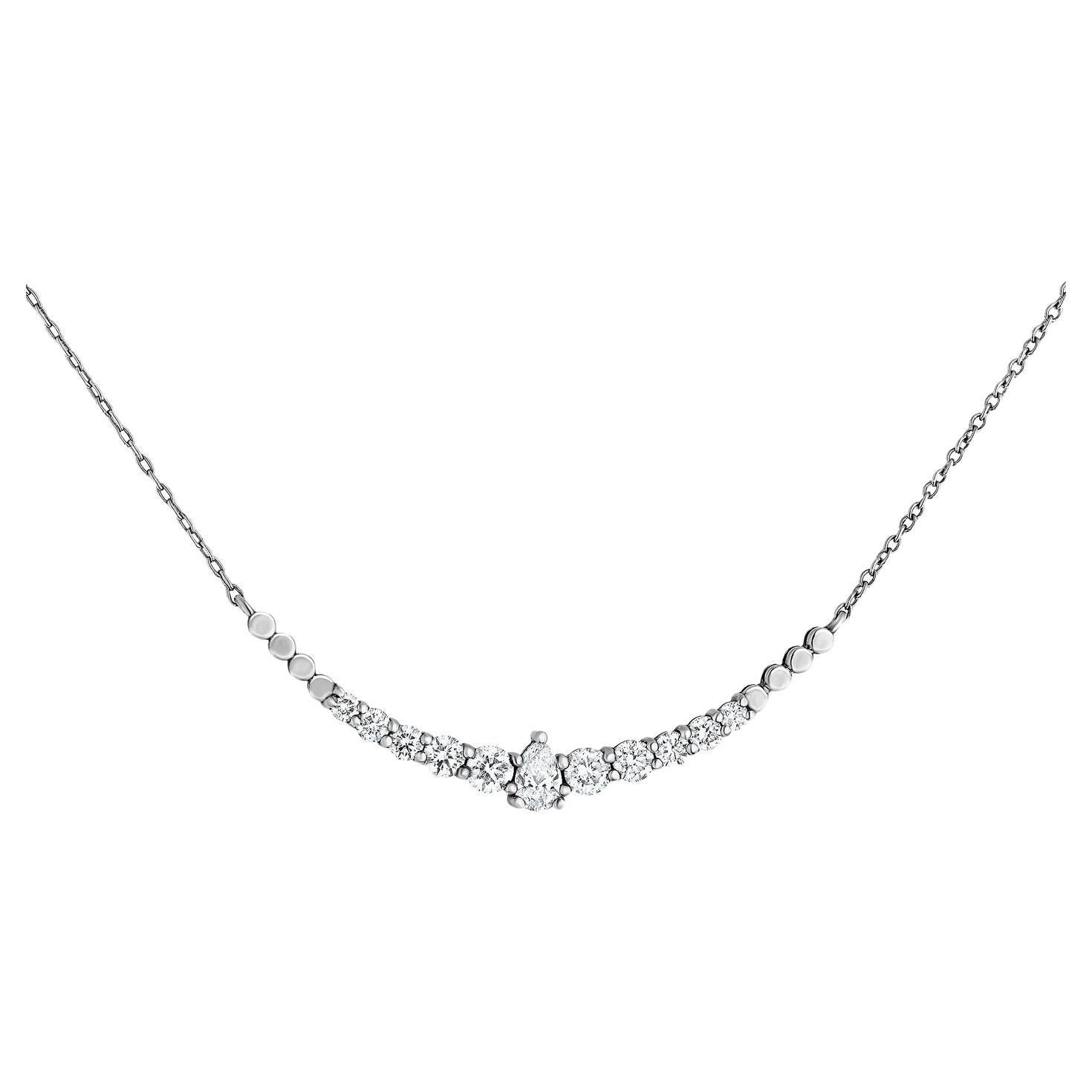 0.95 Carat Pear and Round Diamond Necklace in 14K White Gold, Shlomit Rogel For Sale