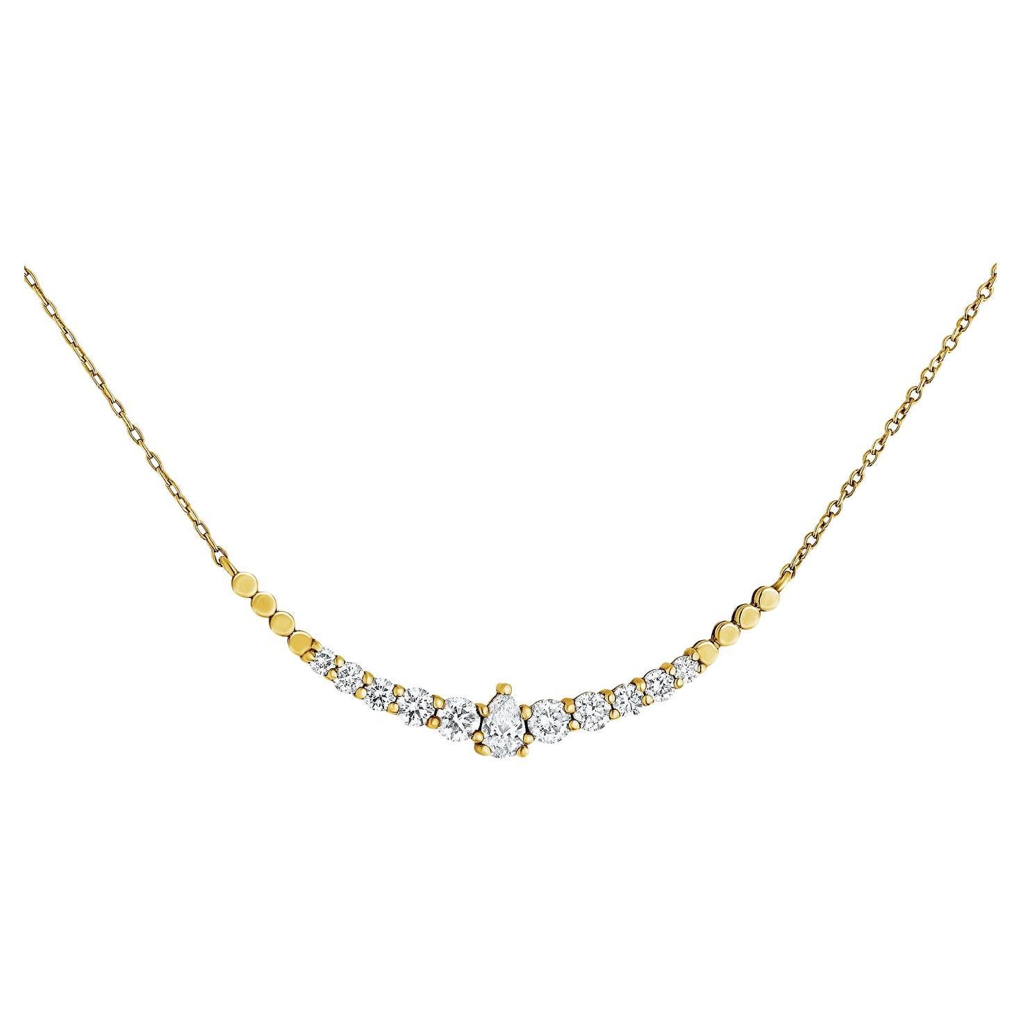 0.95 Carat Pear and Round Diamond Necklace in 14K Yellow Gold, Shlomit Rogel For Sale