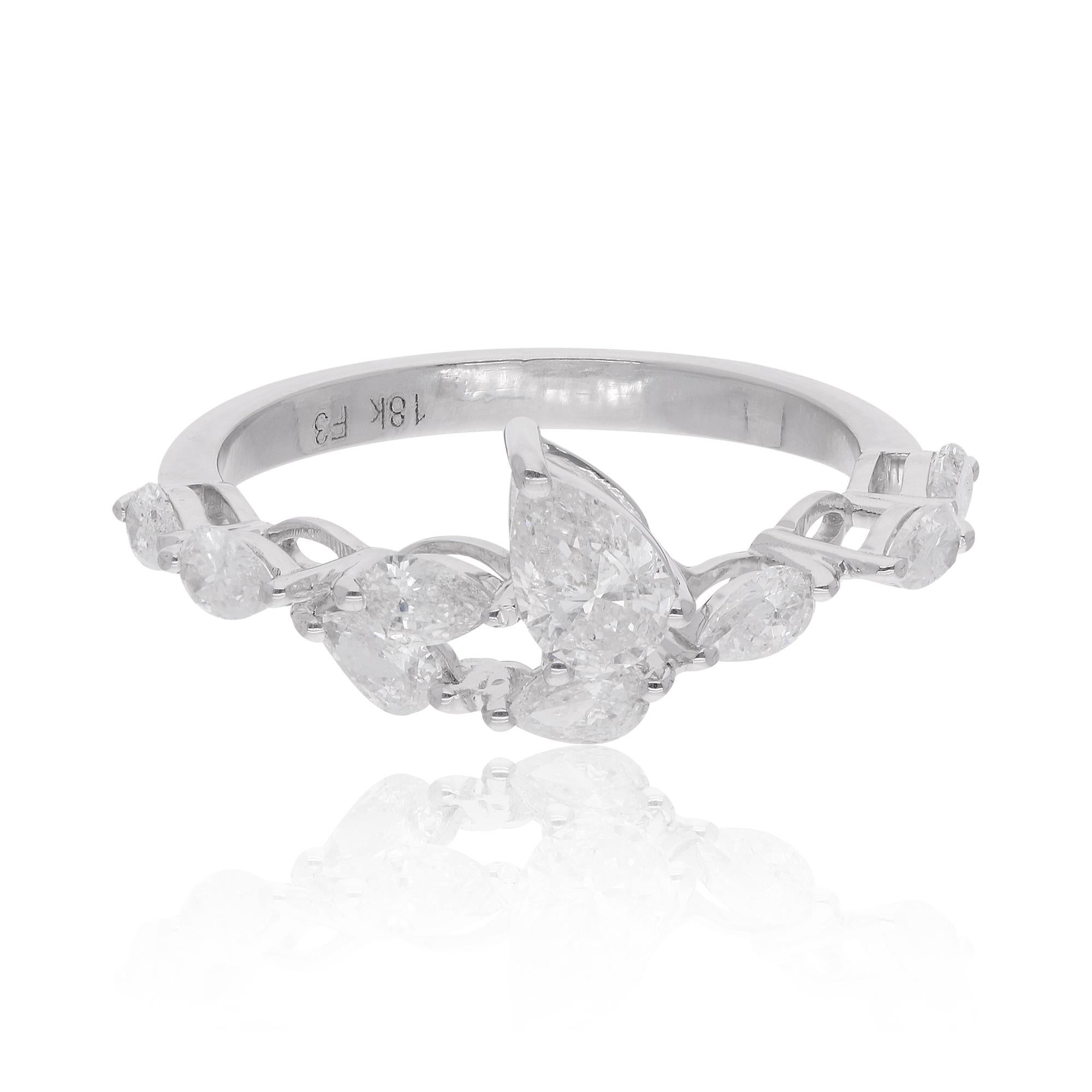 Bague en or blanc 18 carats faite à la main avec diamants poire et marquise de 0,95 carat