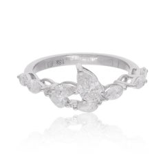 Bague en or blanc 18 carats faite à la main avec diamants poire et marquise de 0,95 carat