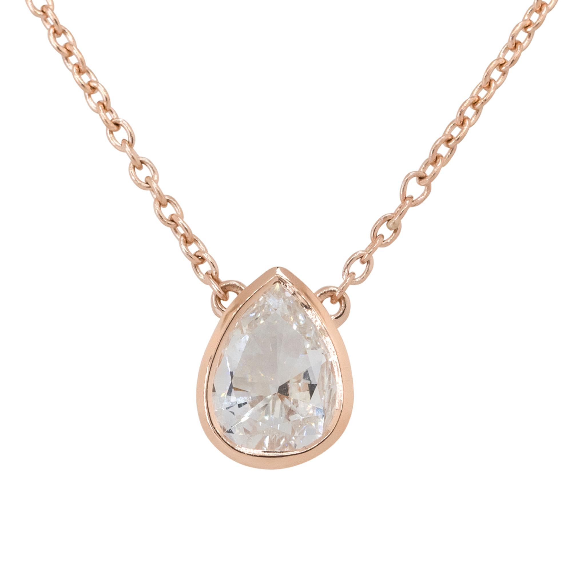 0.95 Carat Pear Shape Diamond Pendant Necklace 14 Karat in Stock In Excellent Condition For Sale In Boca Raton, FL