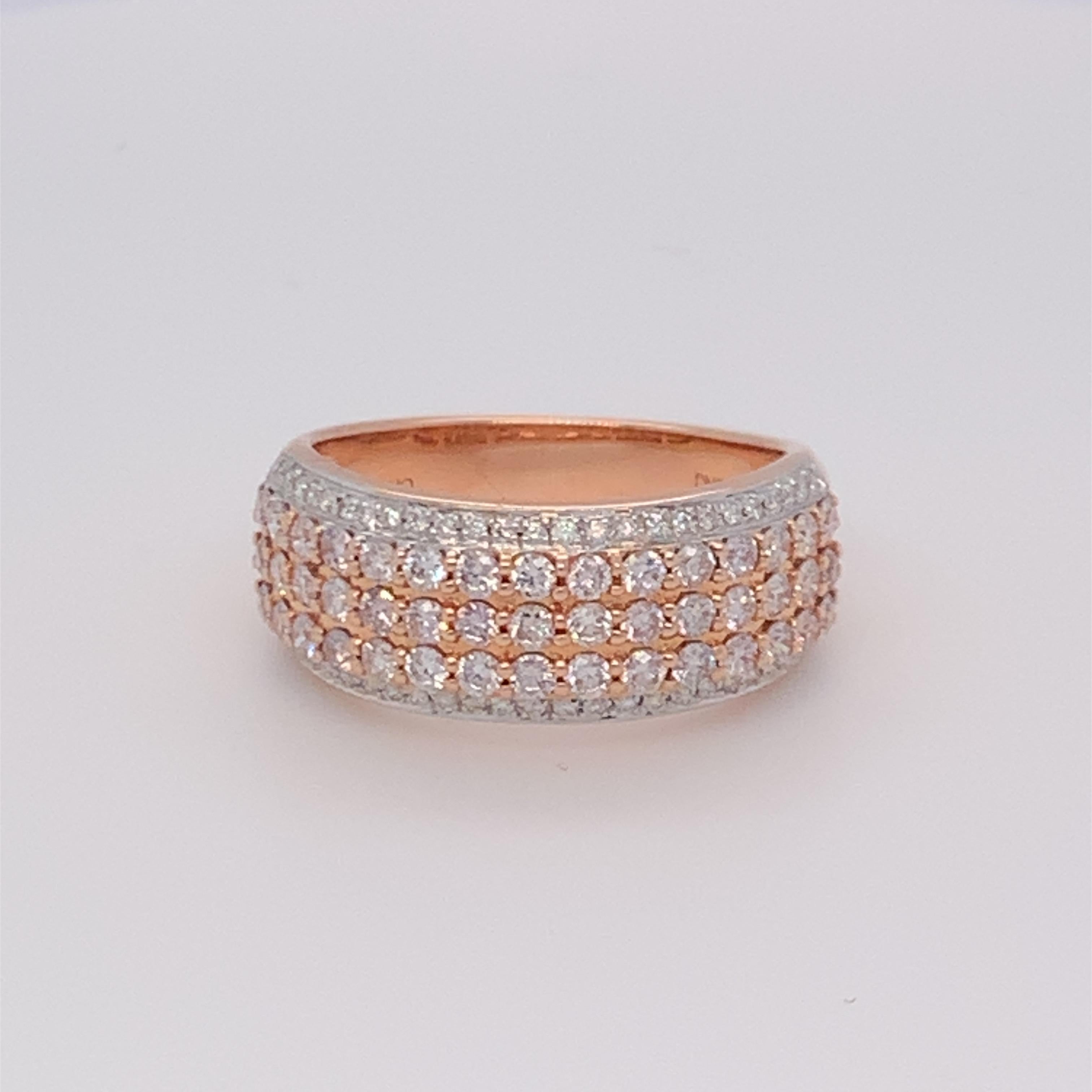 Brilliant Cut 0.95 Carat Pink & White Diamond Band in 14k Two Tone Gold For Sale