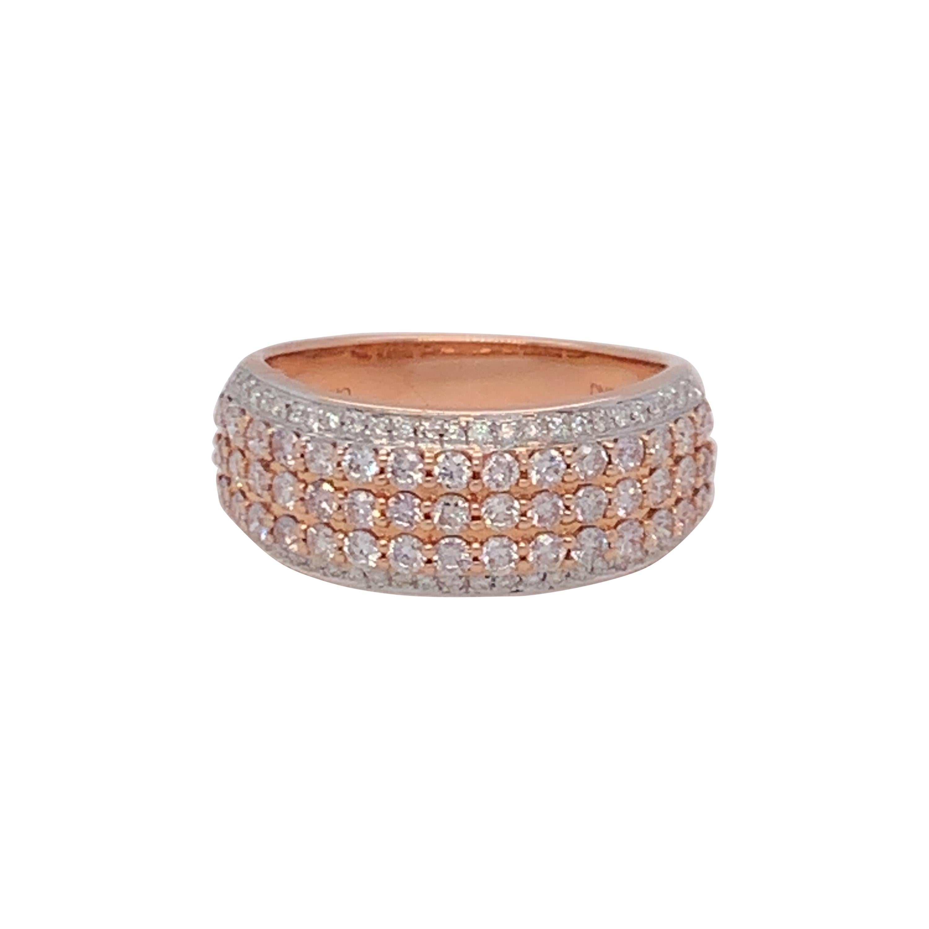 0.69 Carat Pink and White Diamond Band Ring in 14k Two Tone Gold For ...