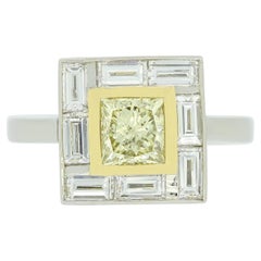 0,95 Karat gelber Diamantring im Prinzessinnenschliff im Art-déco-Stil