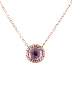 0.95 Carat Round Amethyst & Diamond Rose Gold Pendant Necklace