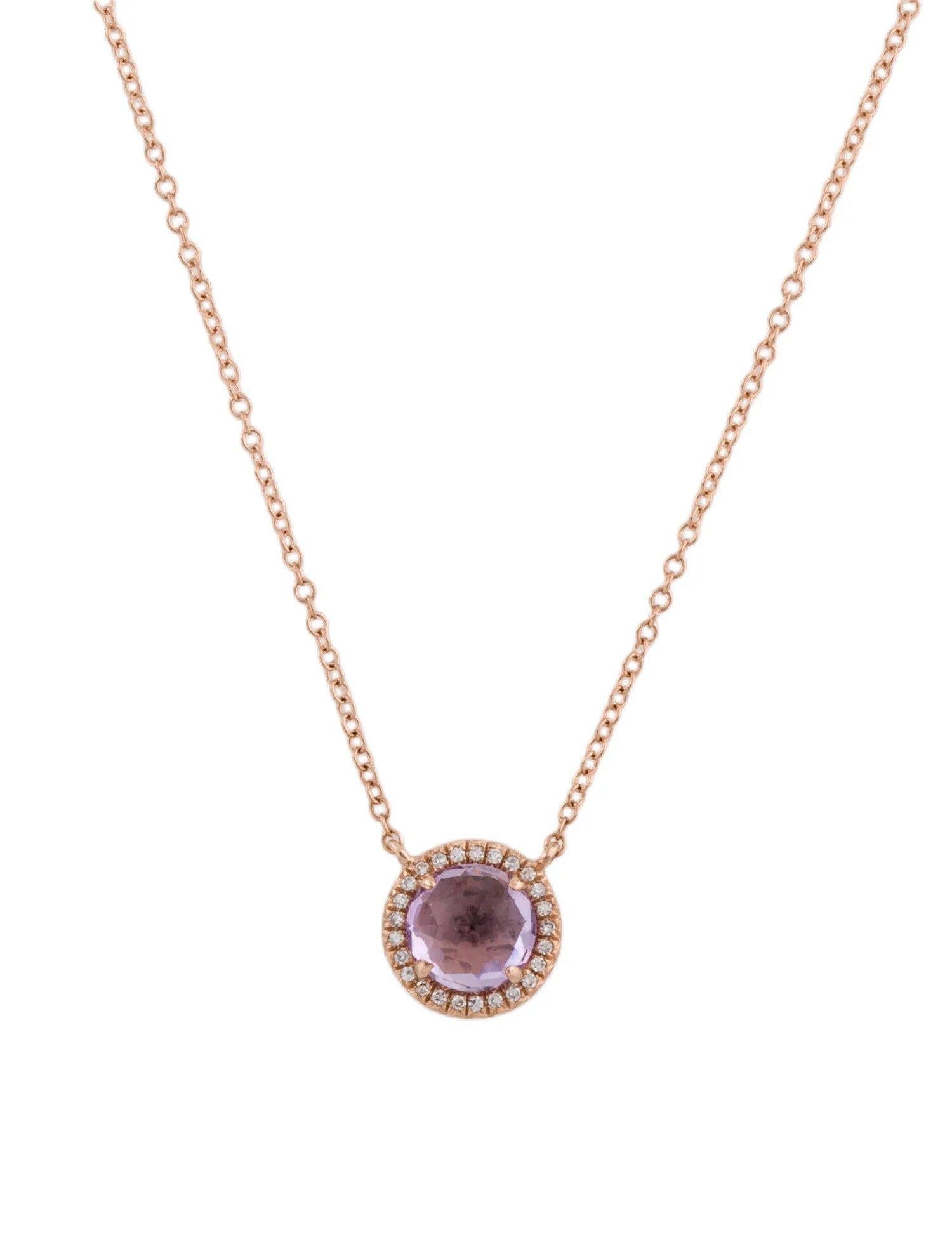 Round Cut 0.95 Carat Round Amethyst & Diamond Rose Gold Pendant Necklace  For Sale