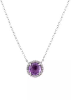 0.95 Carat Round Amethyst & Diamond White Gold Pendant Necklace
