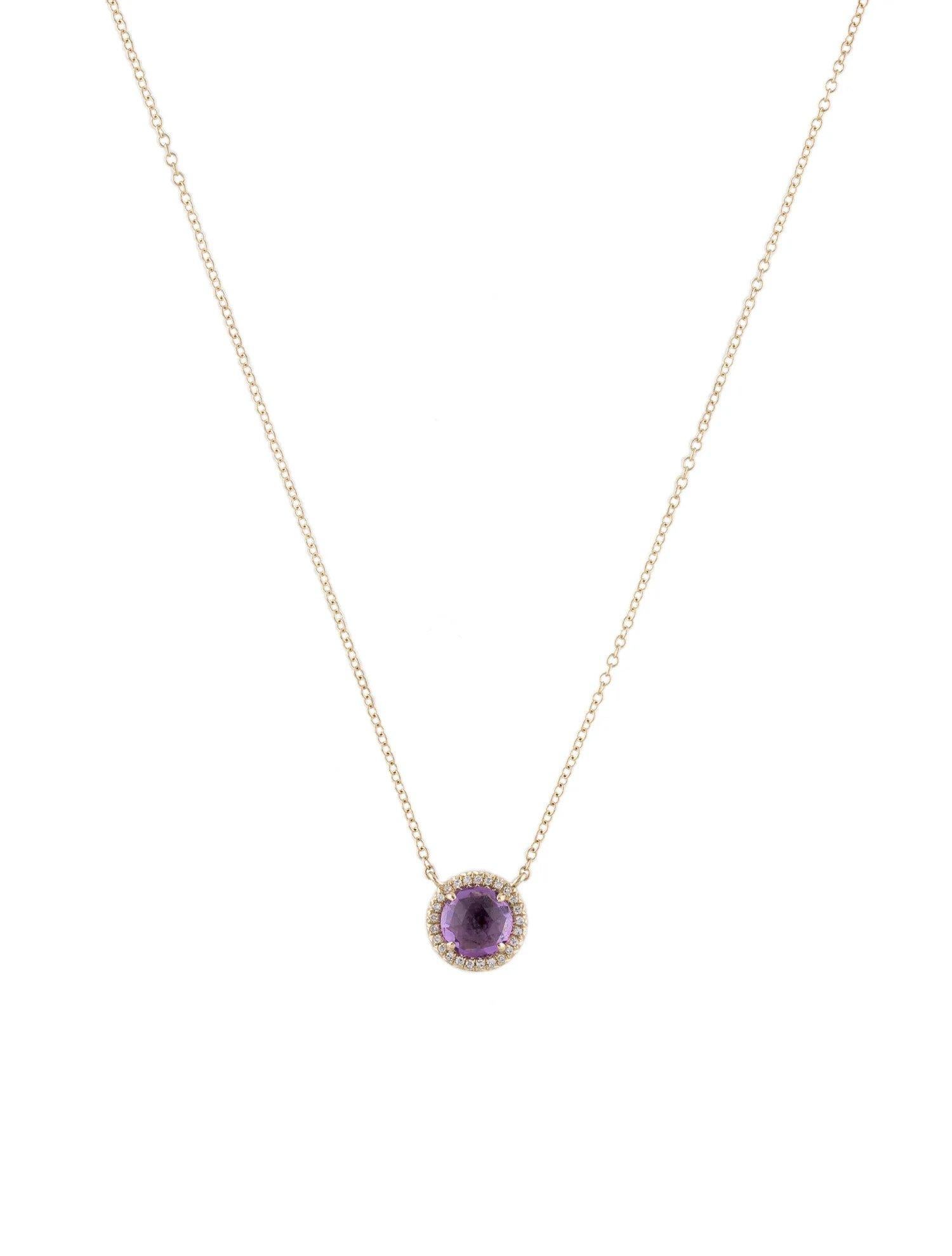 Round Cut 0.95 Carat Round Amethyst & Diamond Yellow Gold Pendant Necklace  For Sale