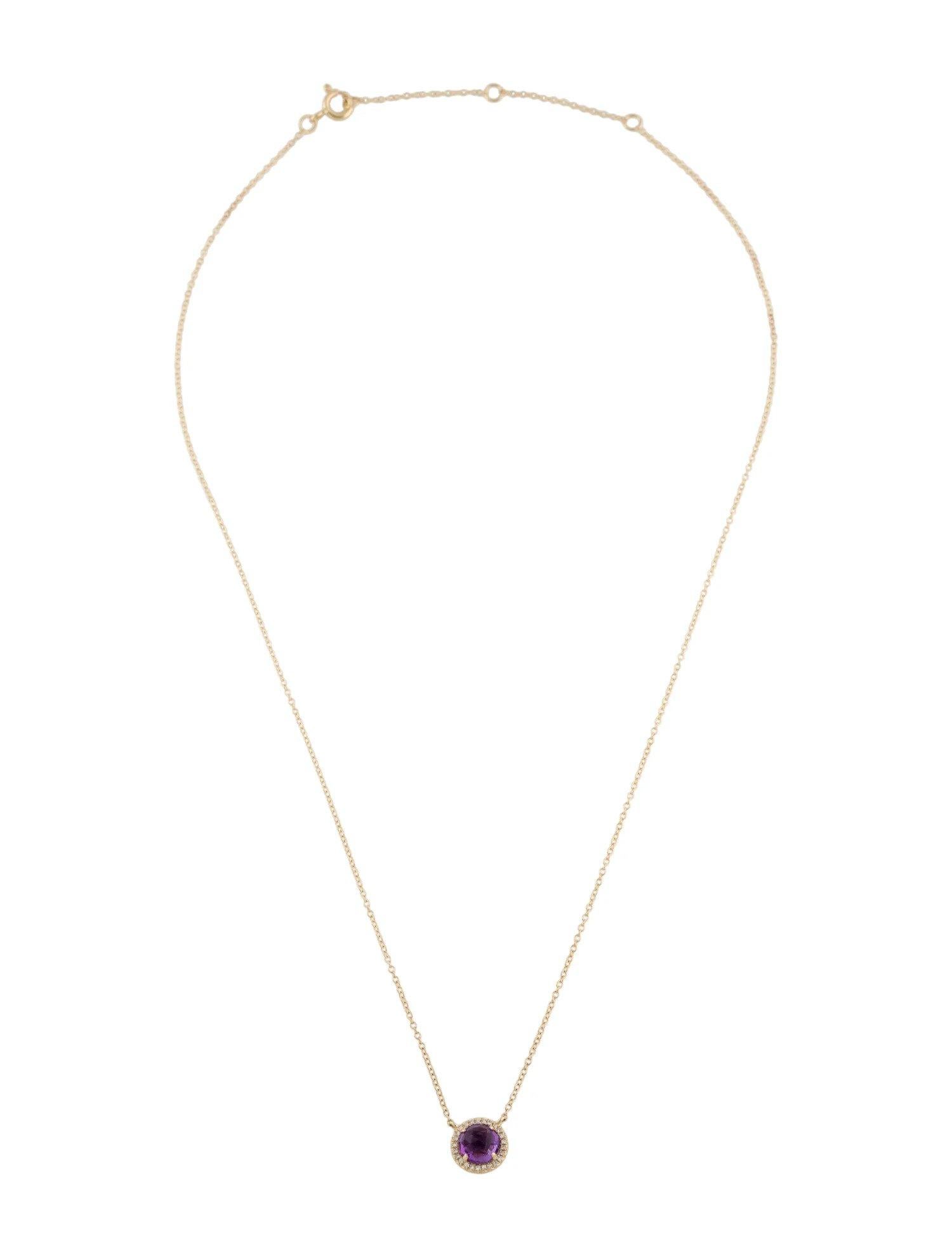 Collier pendentif en or jaune avec améthyste ronde de 0,95 carat et diamant Neuf - En vente à Great Neck, NY
