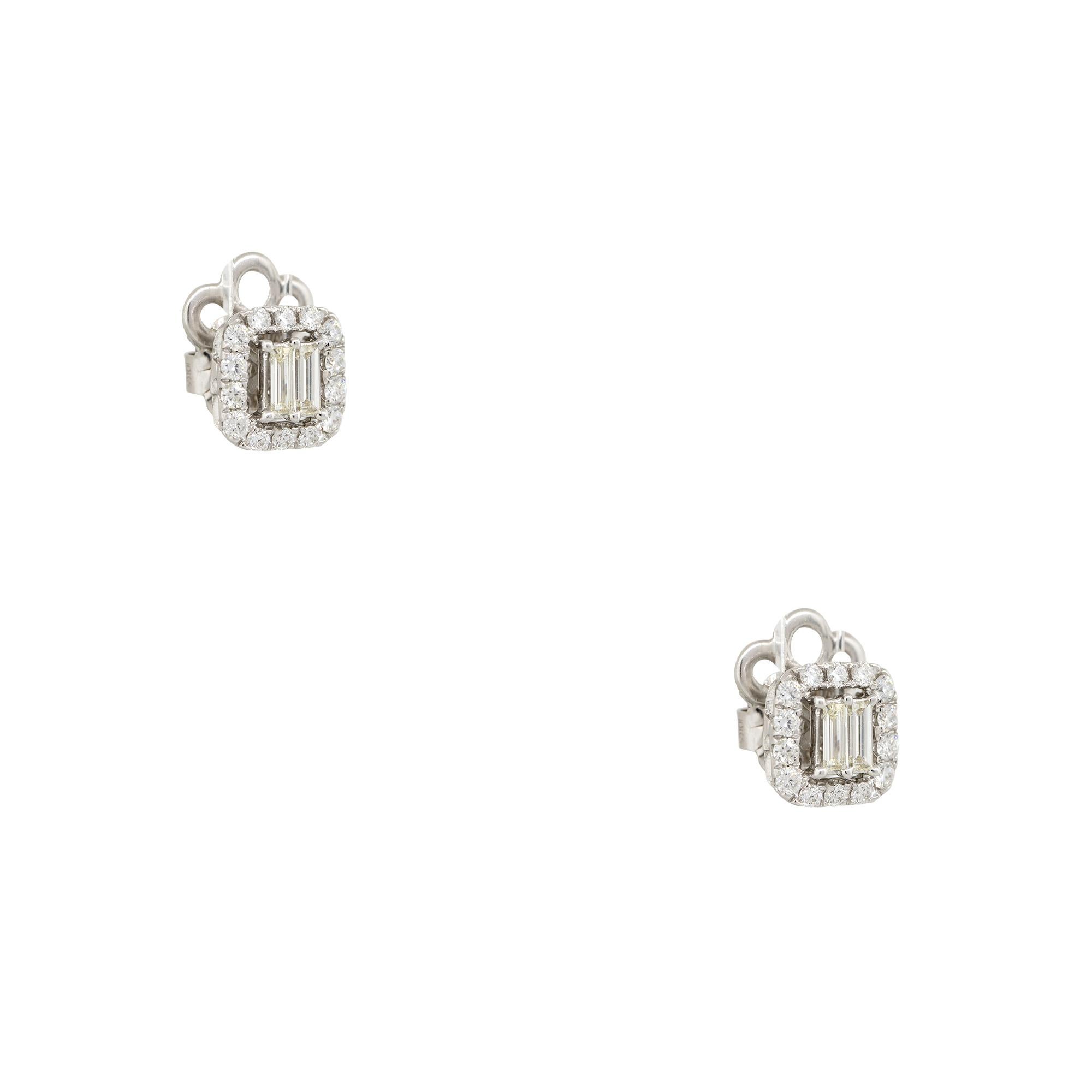 Modern 0.95 Carat Round Brilliant & Baguette Cut Diamond Square Earrings 14 Karat  For Sale